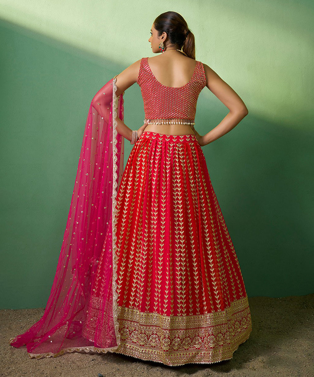 Lehenga Choli Red Georgette Embroidered with Dupatta Unstitched