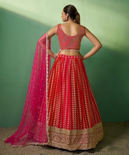 Lehenga Choli Red Georgette Embroidered with Dupatta Unstitched