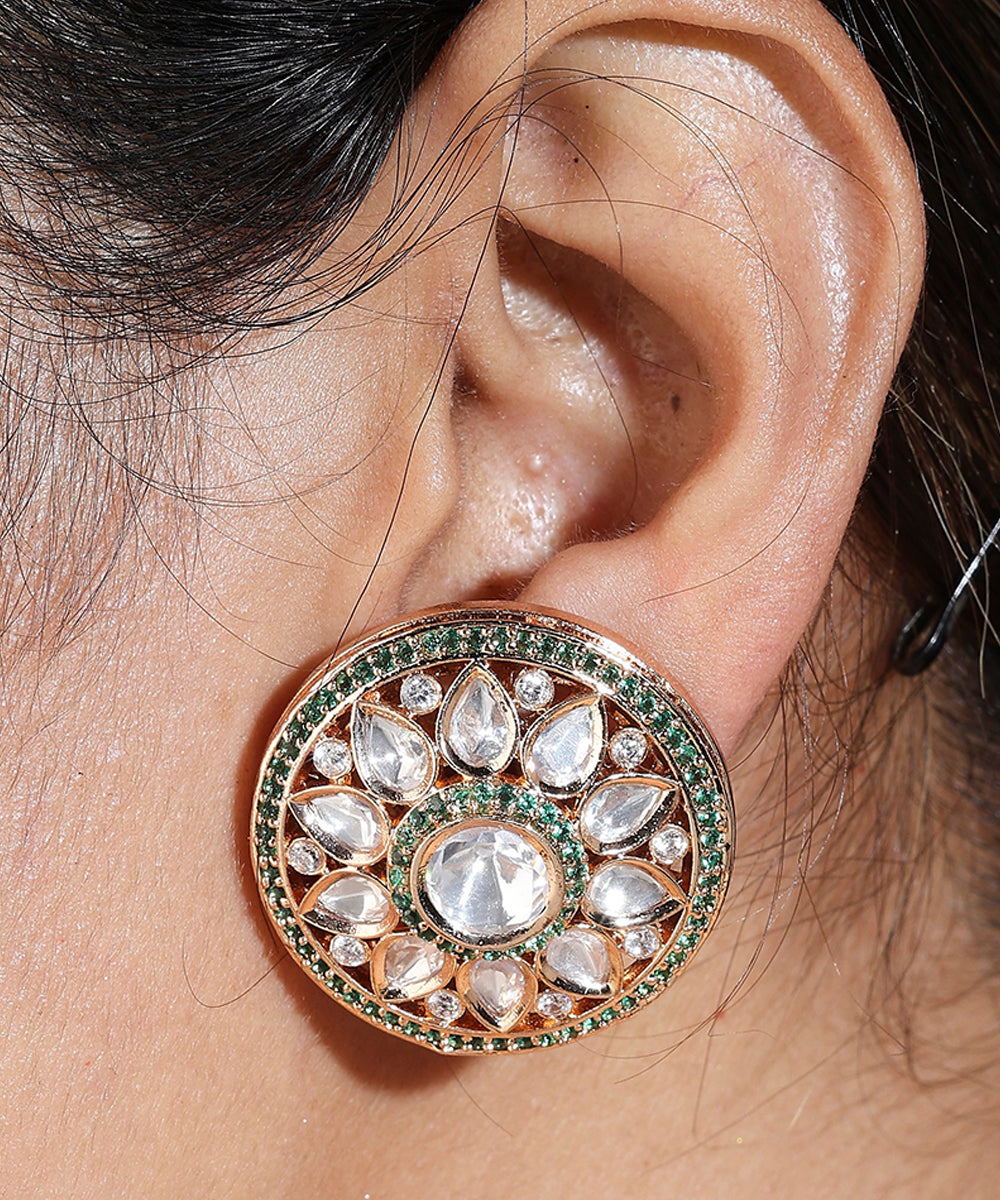 Statement Hasli Necklace with Red and Green American Diamond Stones and Stud Earrings