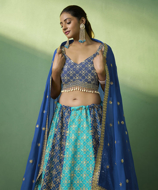 Lehenga Choli Blue Georgette Embroidered with Dupatta Unstitched