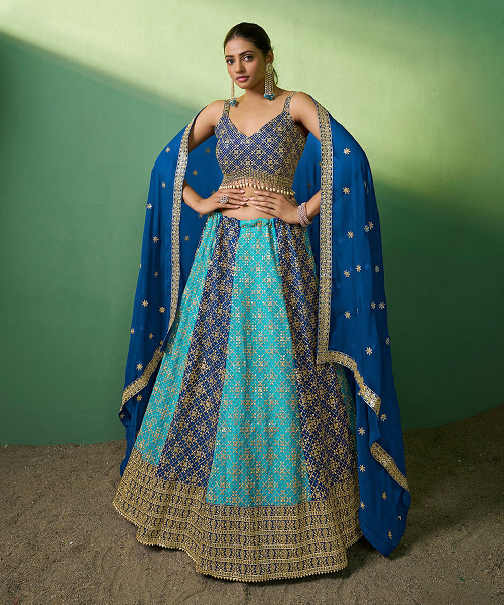 Lehenga Choli Blue Georgette Embroidered with Dupatta Unstitched