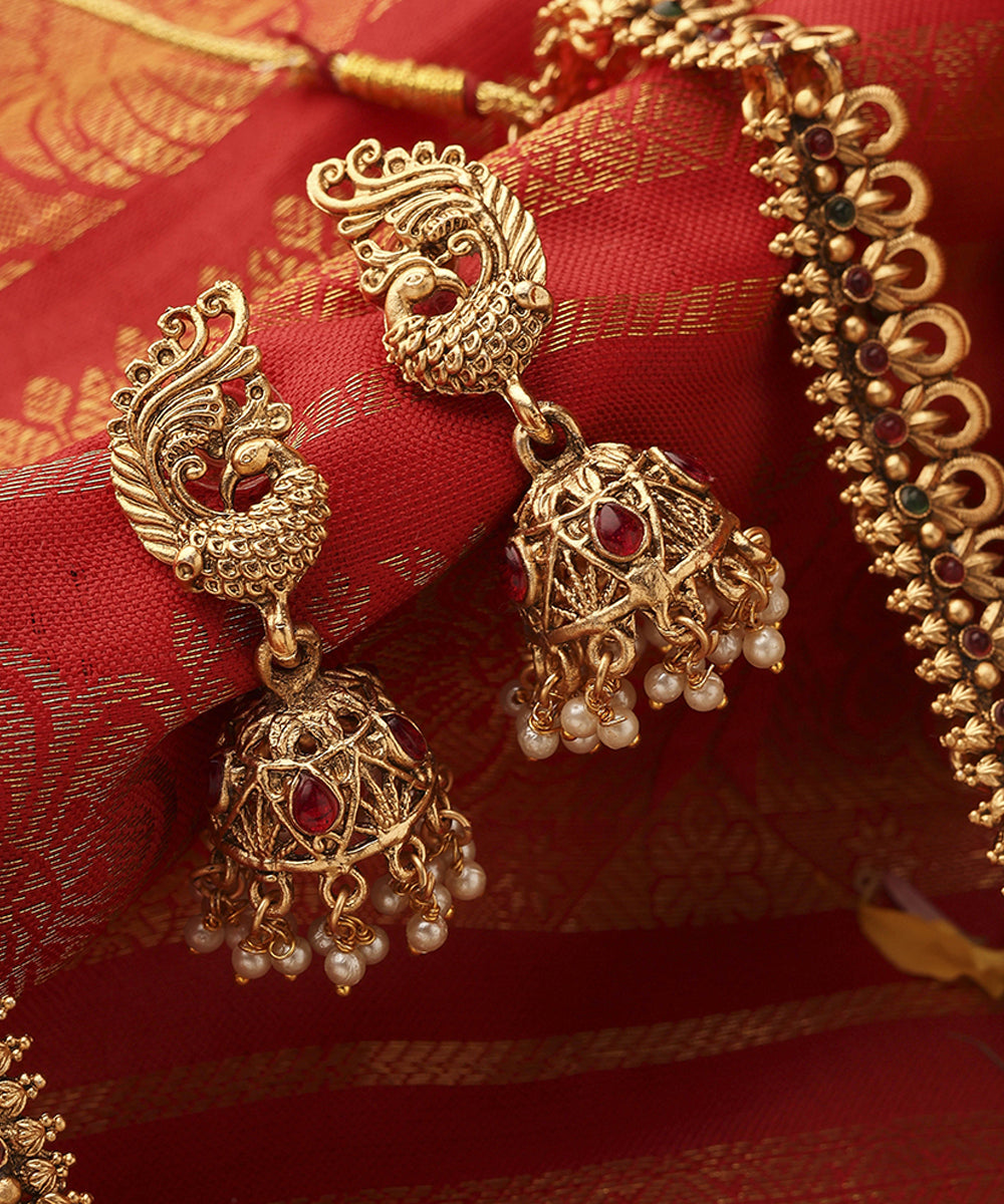 Temple Jewellery Long Necklace with Peacock Pendant