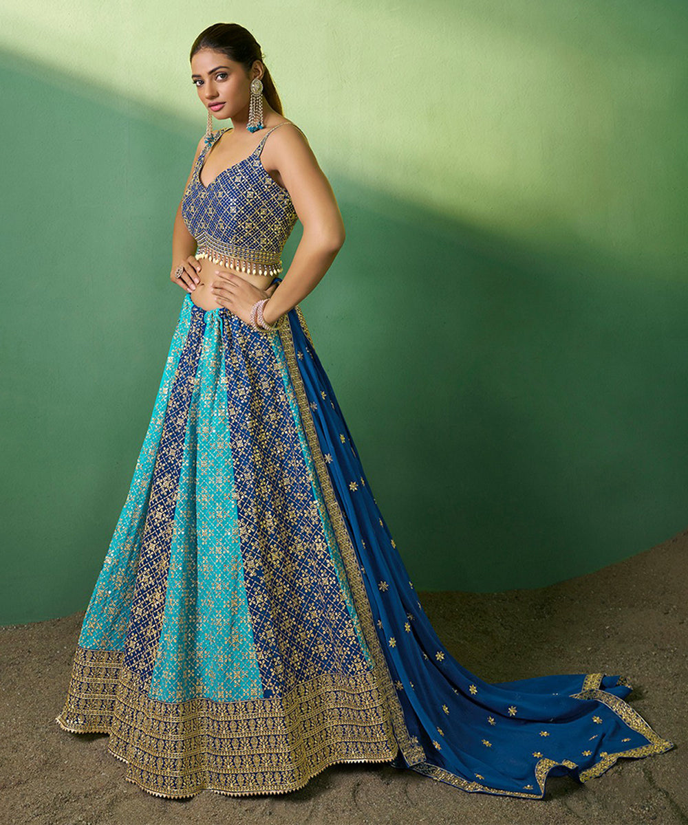 Lehenga Choli Blue Georgette Embroidered with Dupatta Unstitched