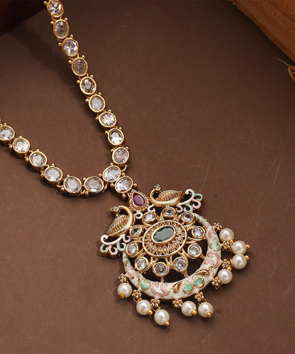 Kundan Necklace with Meenakari Work Pendant