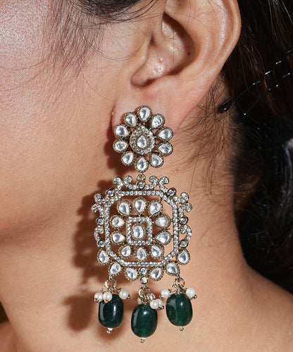 American Diamond Stone Necklace with Green Drops