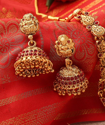 Temple Jewellery Long Necklace with Goddess Lakshmi Pendant