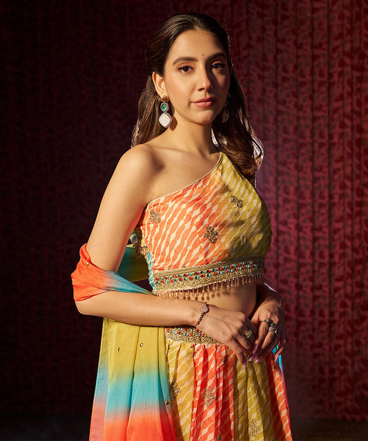 Lehenga Choli Yellow Georgette Embroidered with Dupatta Unstitched