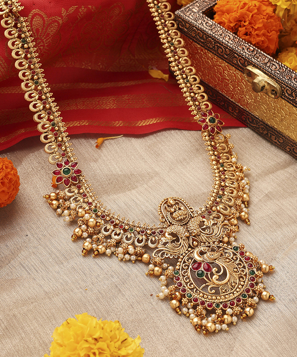 Temple Jewellery Long Necklace with Peacock Pendant