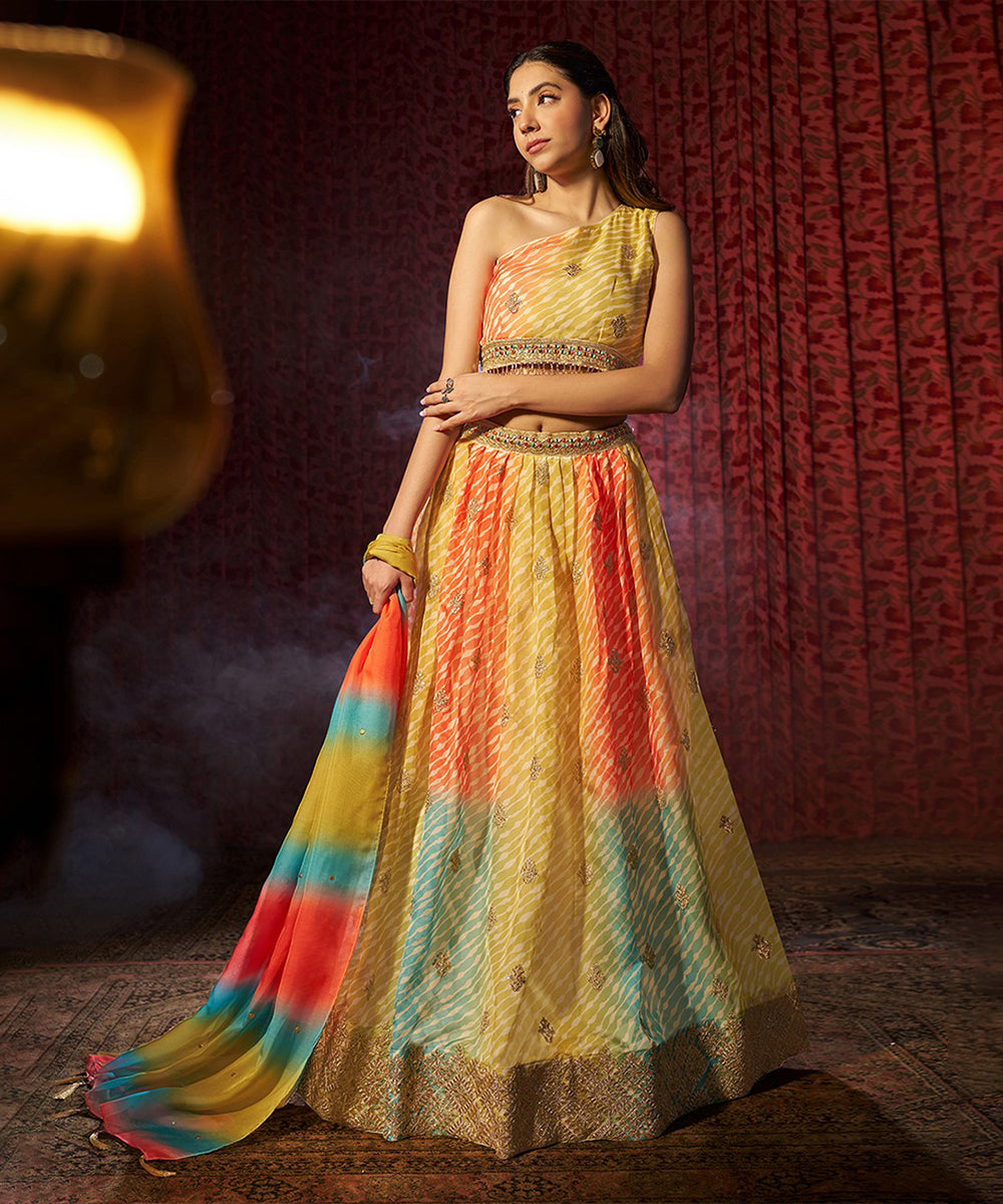Lehenga Choli Yellow Georgette Embroidered with Dupatta Unstitched