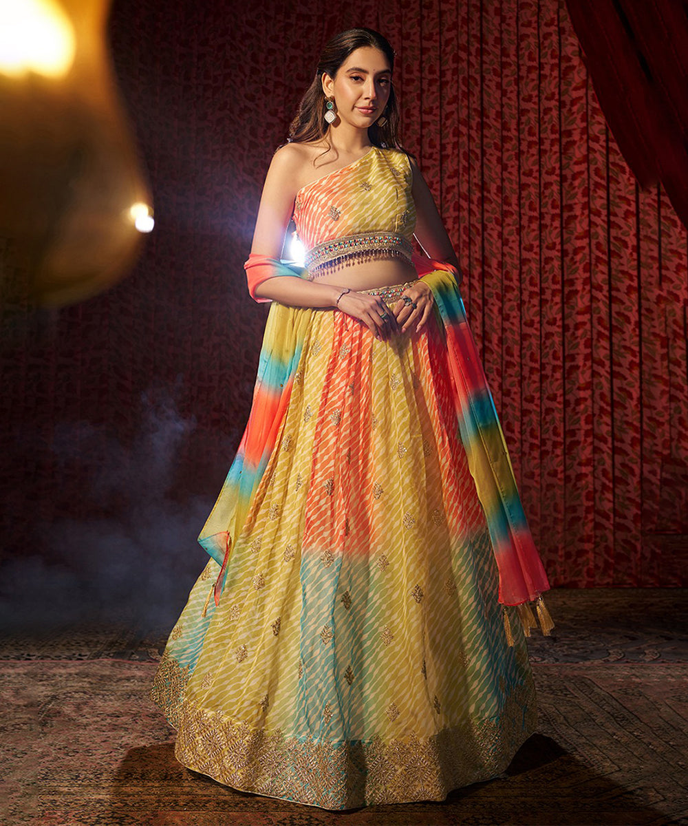 Lehenga Choli Yellow Georgette Embroidered with Dupatta Unstitched