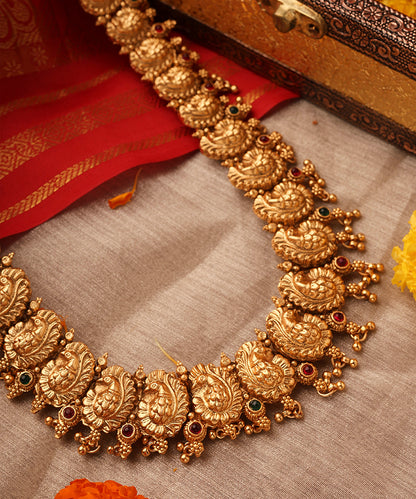 Long Necklace with Peacock Motif Temple jewellery