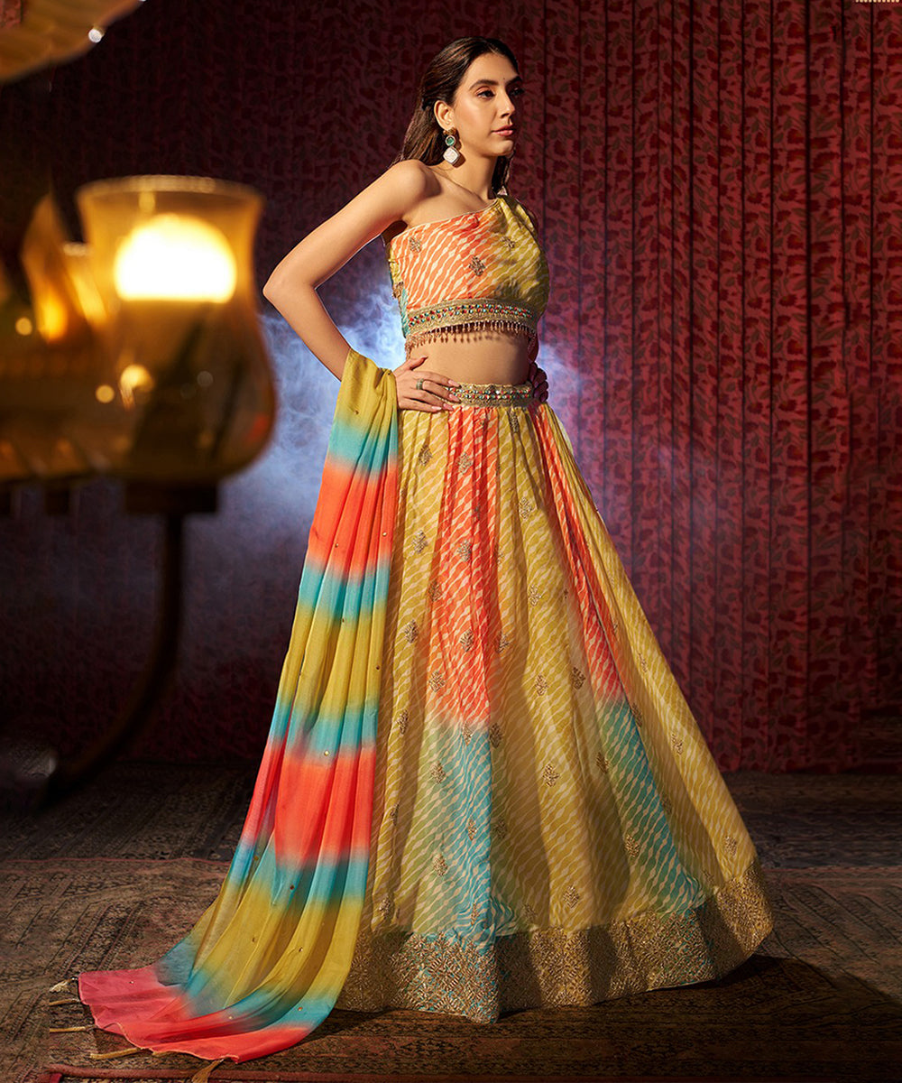 Lehenga Choli Yellow Georgette Embroidered with Dupatta Unstitched