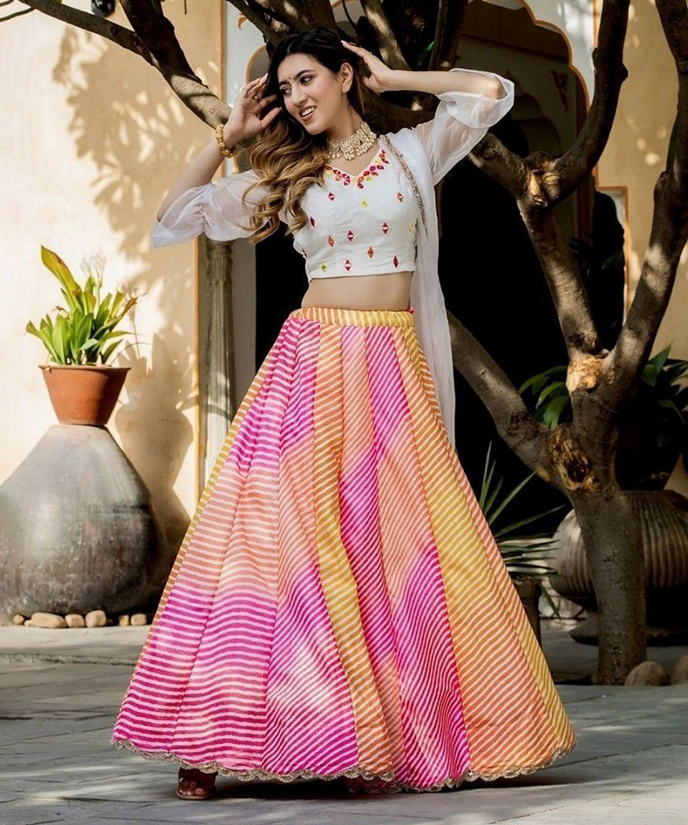 Lehenga Choli Multicolor Art Silk Digital Leheriya Printed Unstitched