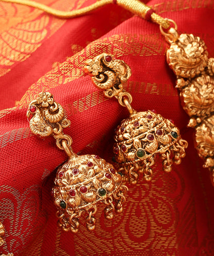 Long Necklace with Peacock Motif Temple jewellery
