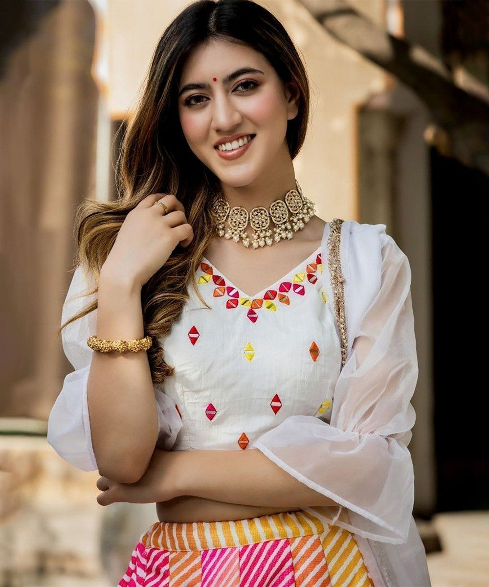 Lehenga Choli Multicolor Art Silk Digital Leheriya Printed Unstitched
