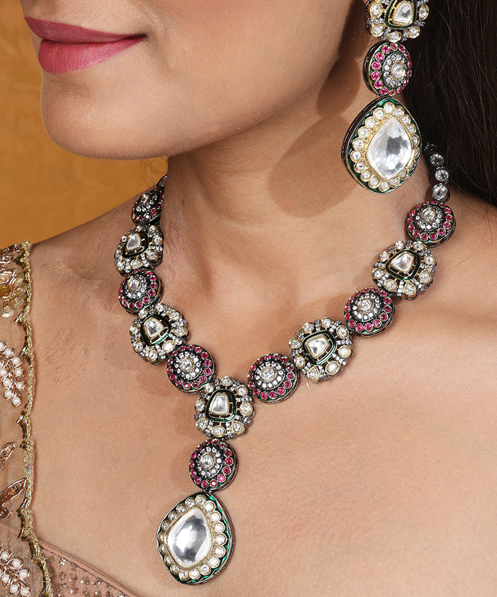 Kundan Stone Necklace Set with Jaipur Jadau Work