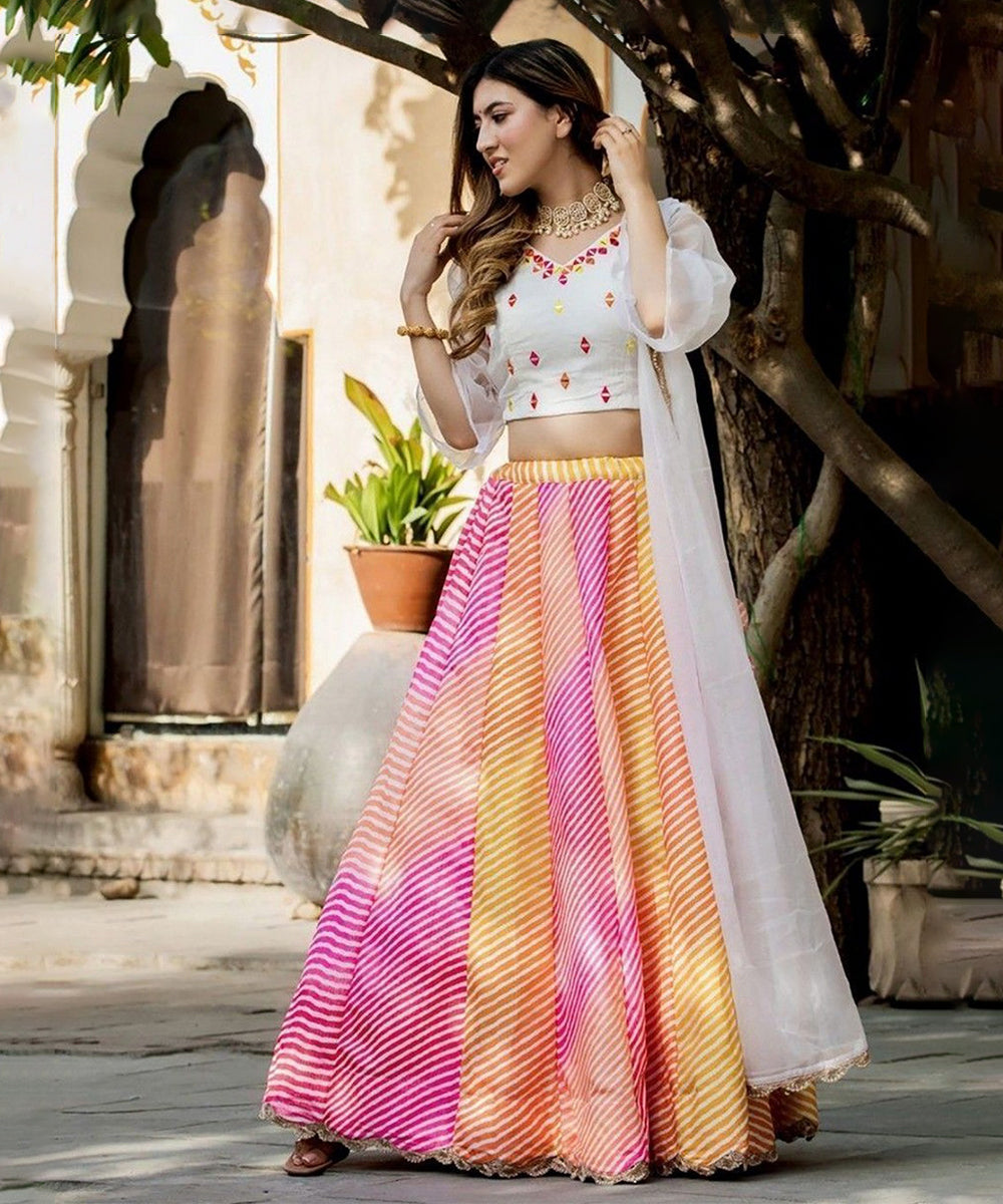 Lehenga Choli Multicolor Art Silk Digital Leheriya Printed Unstitched