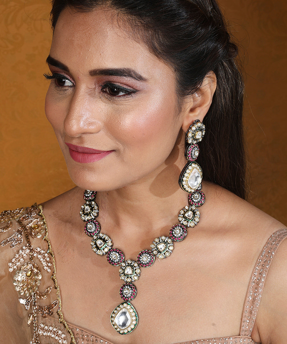 Kundan Stone Necklace Set with Jaipur Jadau Work
