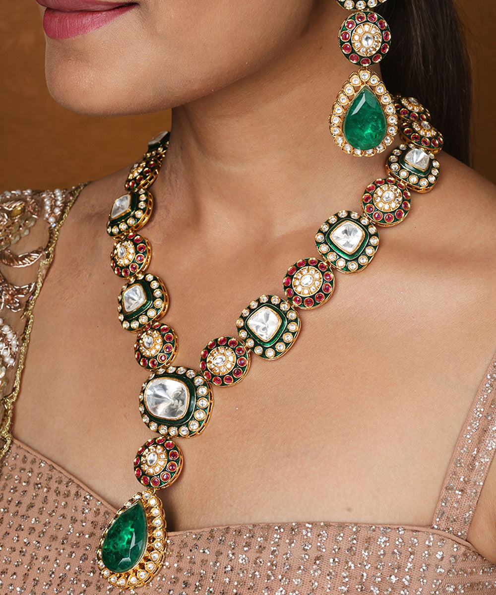 Jaipur Jadau Work Necklace Set with Kundan Stones