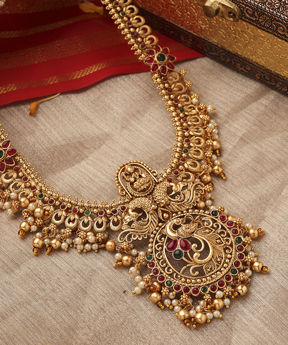 Temple Jewellery Long Necklace with Peacock Pendant