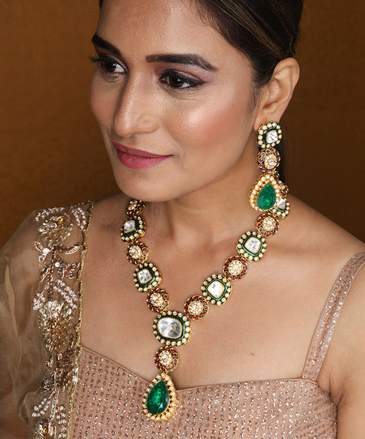 Jaipur Jadau Work Necklace Set with Kundan Stones