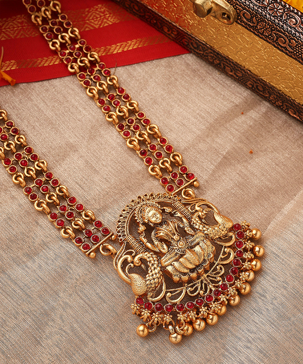 Temple Jewellery Long Necklace with Goddess Lakshmi Pendant