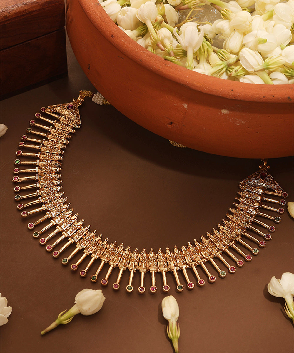 Gold Plated Temple Design Necklace Set