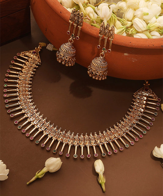 Gold Plated Temple Design Necklace Set