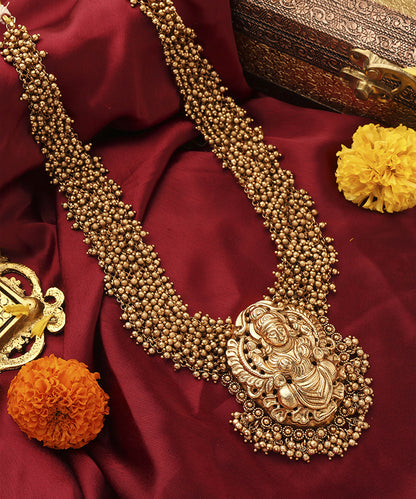 Antique Gold Lakshmi Necklace with Beaded Layers