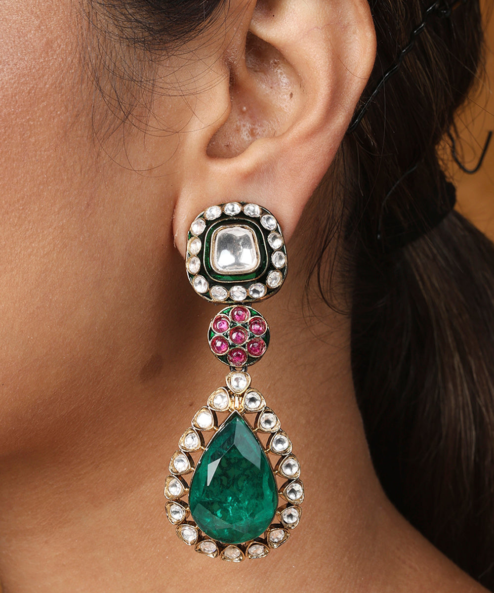 Jaipur Jadau Work Necklace Set with Earrings and Maang Tikka in Kundan Stones