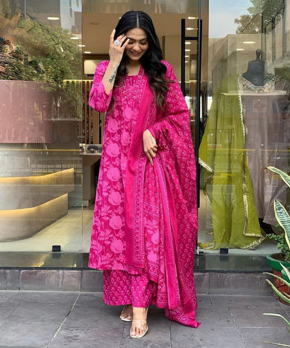 Anarkali Set Pink Printed Rayon