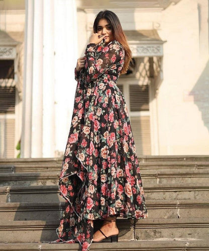 Anarkali Black Georgette with Dupatta