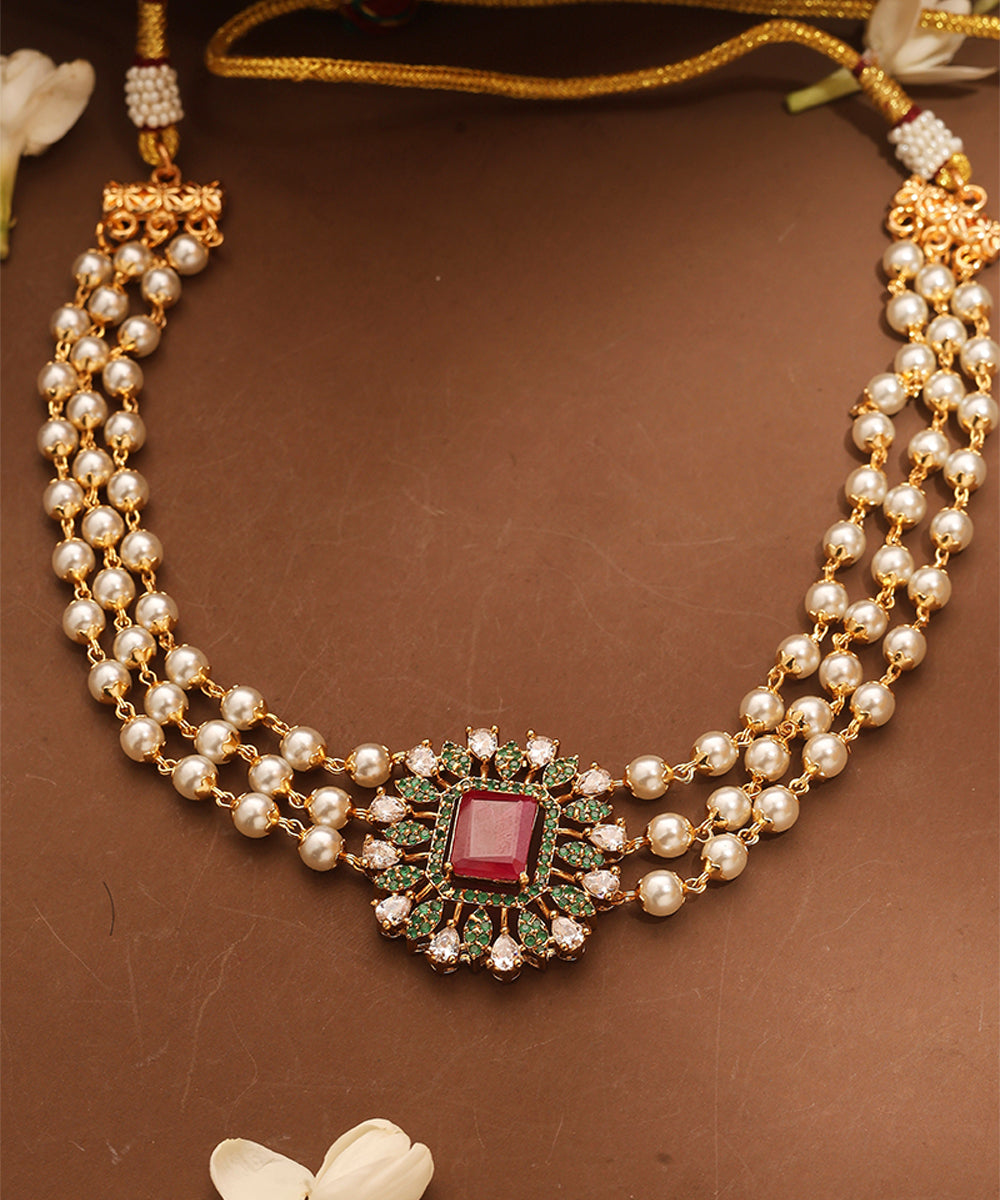 Pearl Choker with American Diamond Pendant