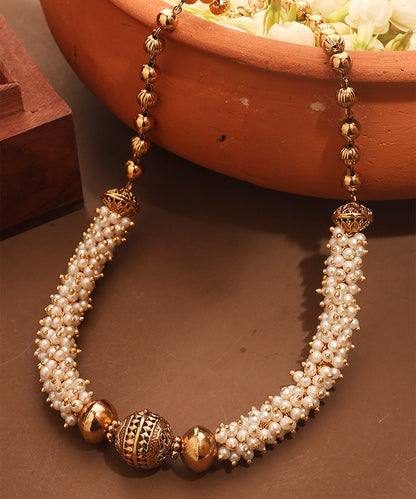 Gold Plated Pearl Necklace with Ball Pendant