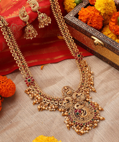 Temple Jewellery Long Necklace with Peacock Pendant