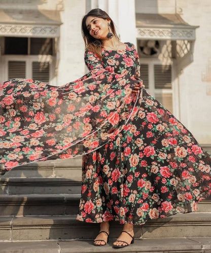 Anarkali Black Georgette with Dupatta