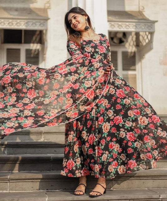 Anarkali Black Georgette with Dupatta