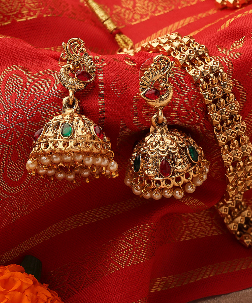 Long Statement Temple Jewellery Necklace Set with Kari Motif
