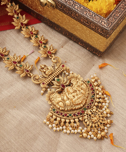 Temple Jewellery Long Statement Necklace Set with Kari Motif