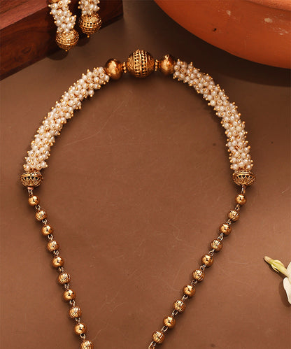 Gold Plated Pearl Necklace with Ball Pendant