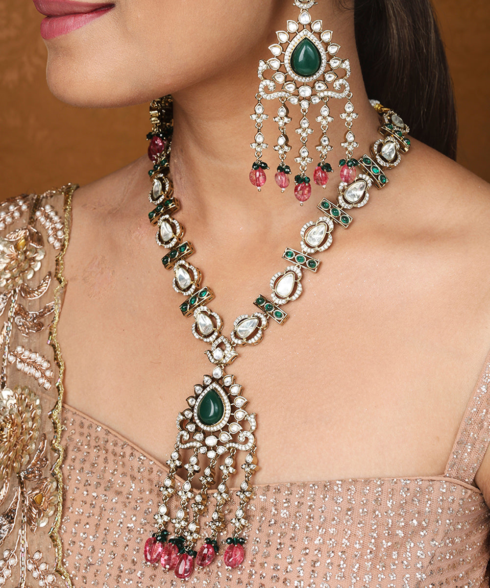 Kundan Necklace Set with Ruby and Green Stones