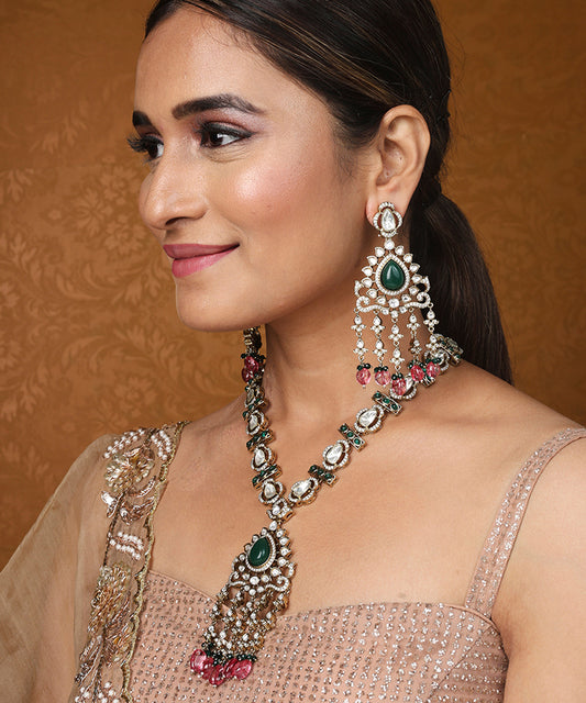 Kundan Necklace Set with Ruby and Green Stones