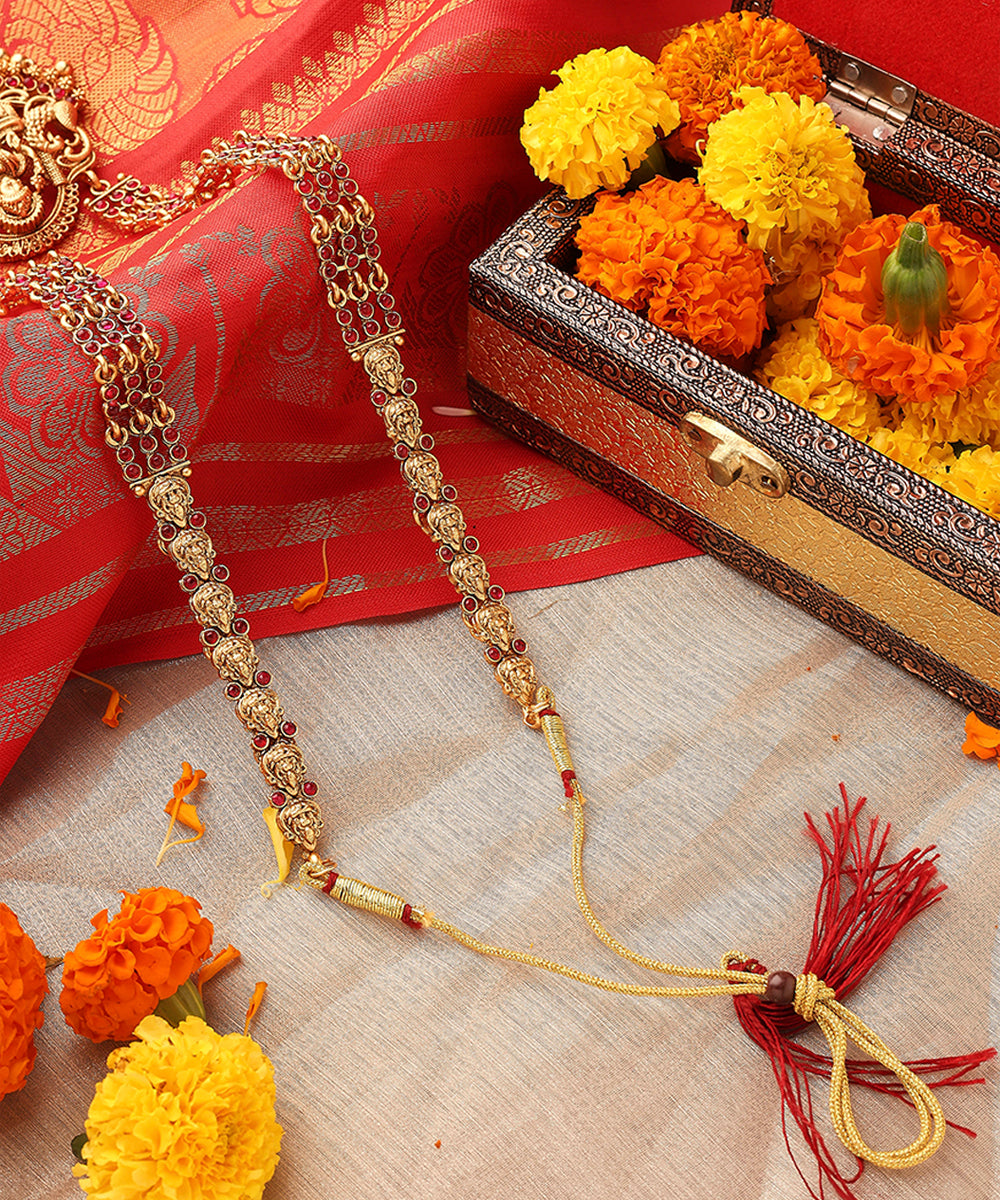 Temple Jewellery Long Necklace with Goddess Lakshmi Pendant