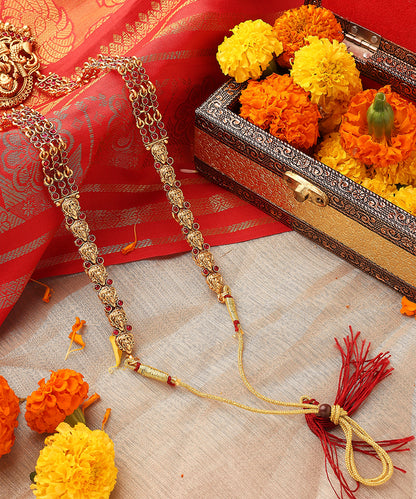 Temple Jewellery Long Necklace with Goddess Lakshmi Pendant