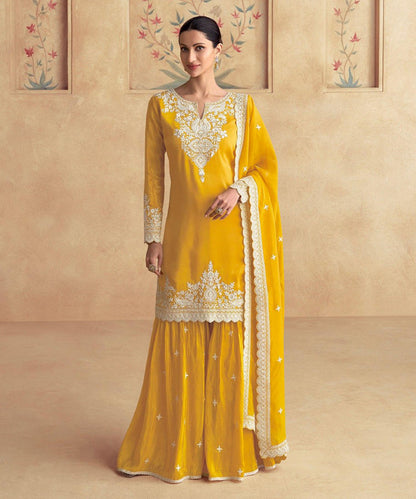 Salwar Kameez Yellow Chinon with Dupatta