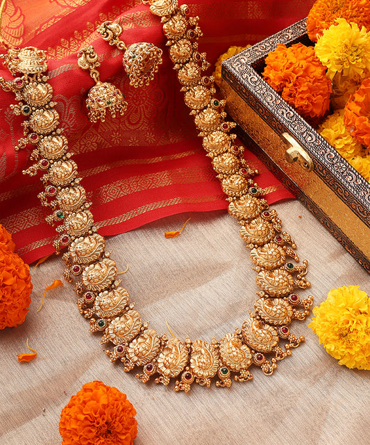 Long Necklace with Peacock Motif Temple jewellery