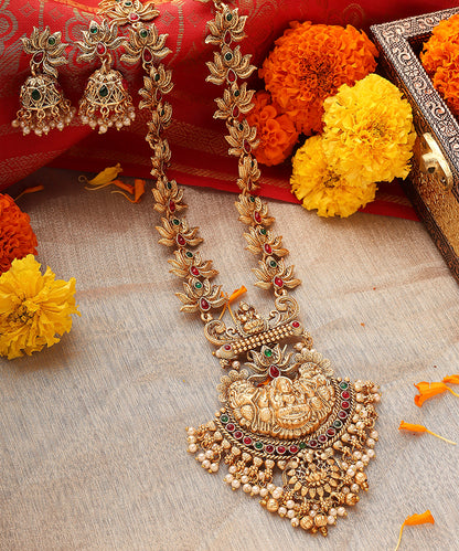 Temple Jewellery Long Statement Necklace Set with Kari Motif