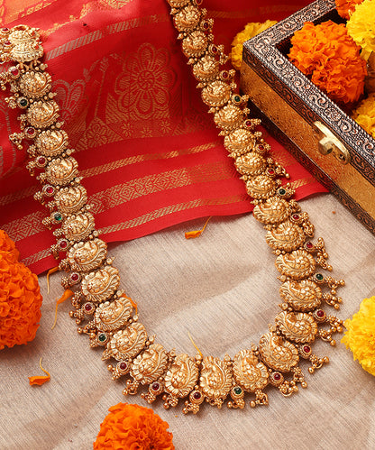 Long Necklace with Peacock Motif Temple jewellery