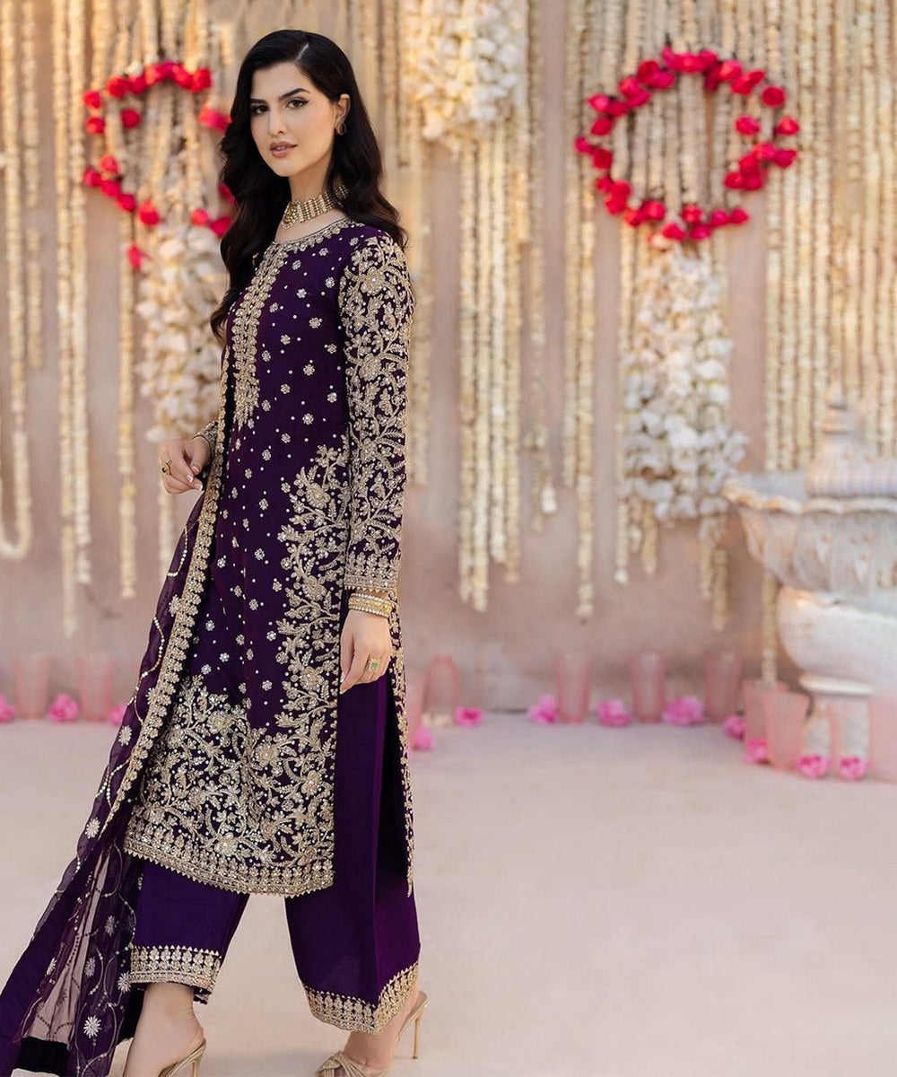 Salwar Kameez Wine Georgette with Dupatta