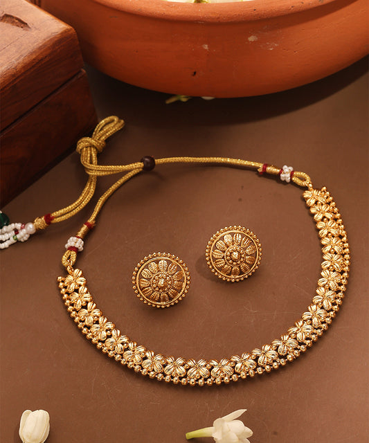Gold Plated Temple Design Necklace Set